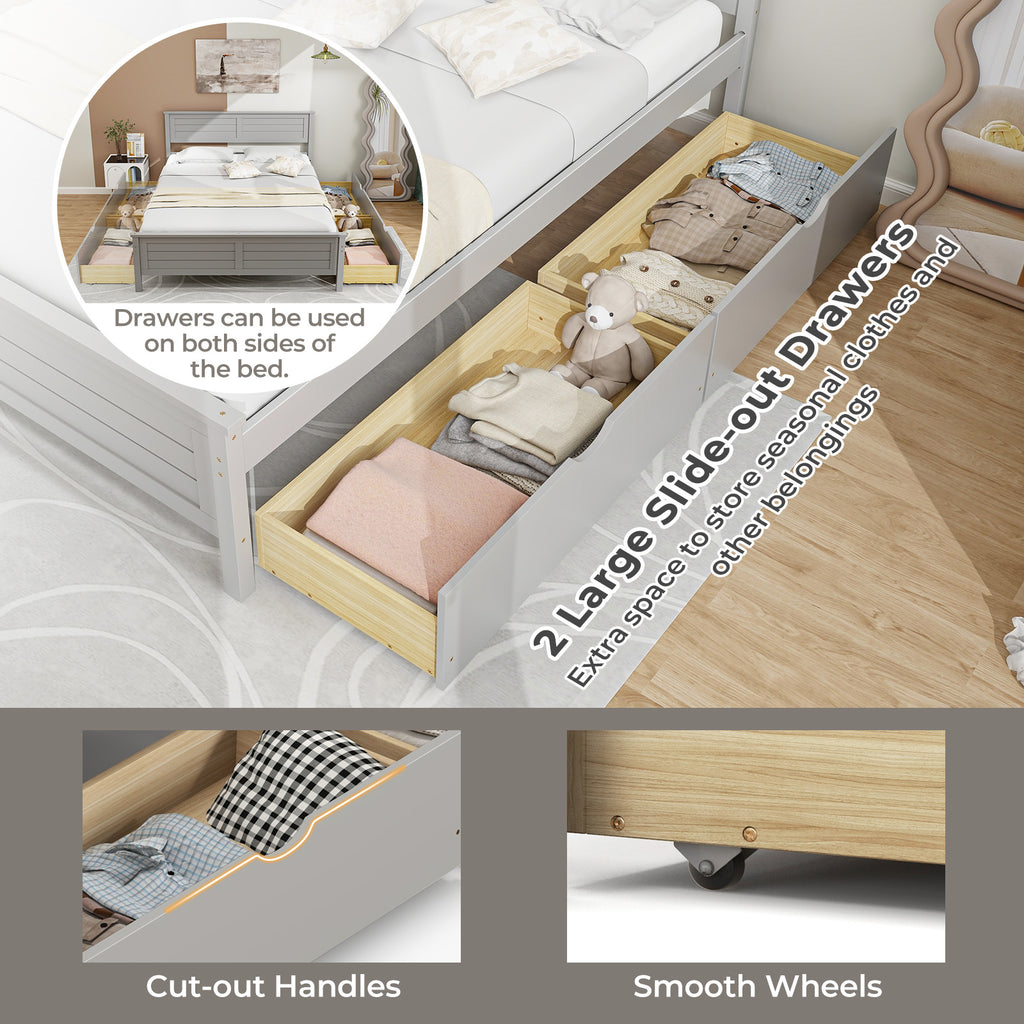 Full Size Bed Frame with Storage Drawers, Gray