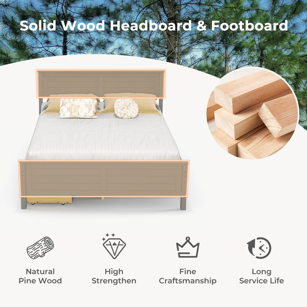Full Size Bed Frame with Storage Drawers, Gray