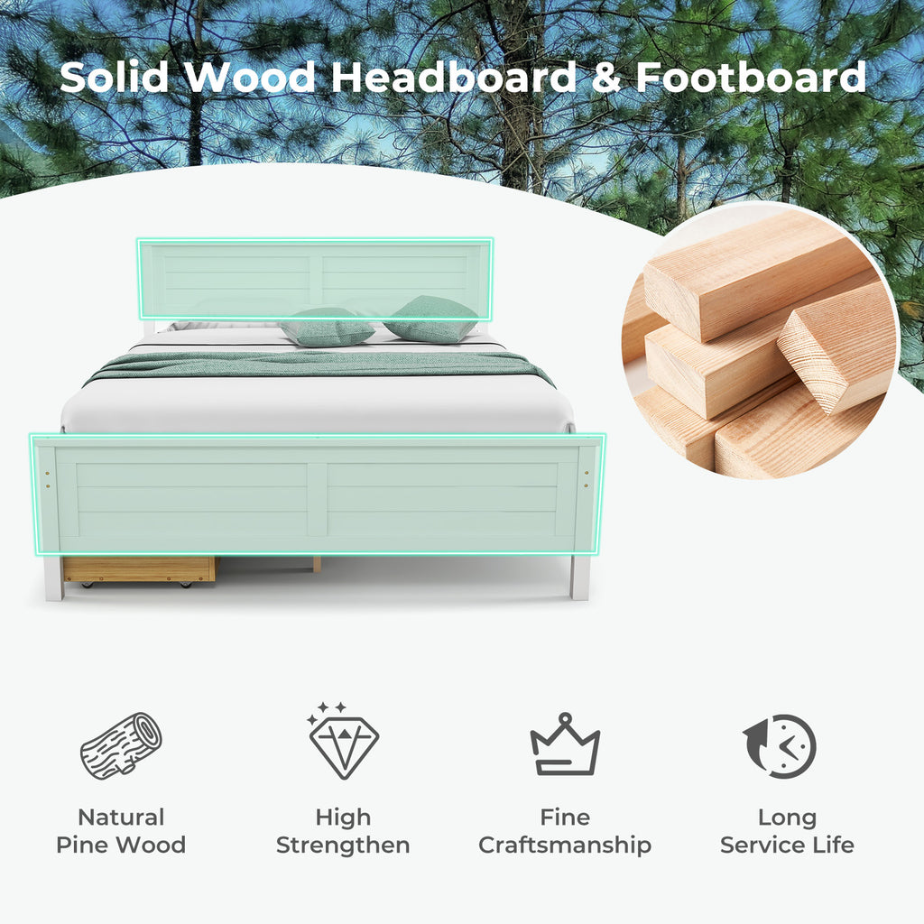 Full Size Bed Frame with Storage Drawers - White