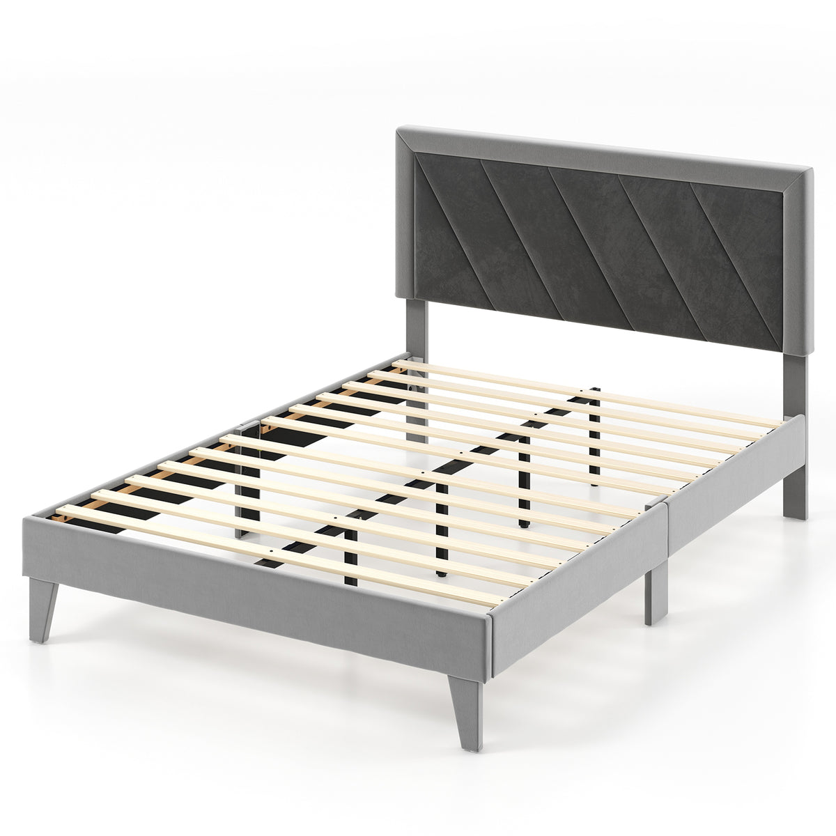 Full Size Platform Bed with High Headboard & Wooden Slats
