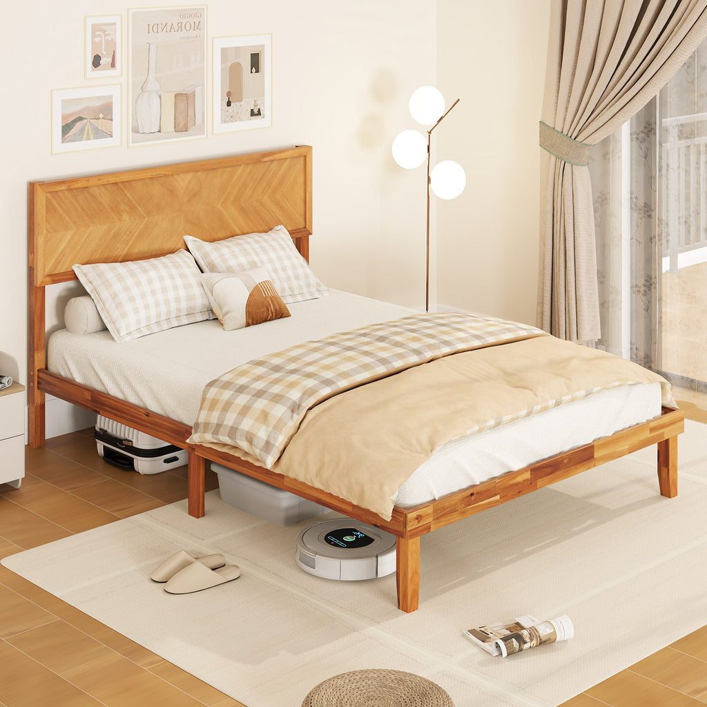 Full Size Platform Bed with Headboard & Storage - Natural
