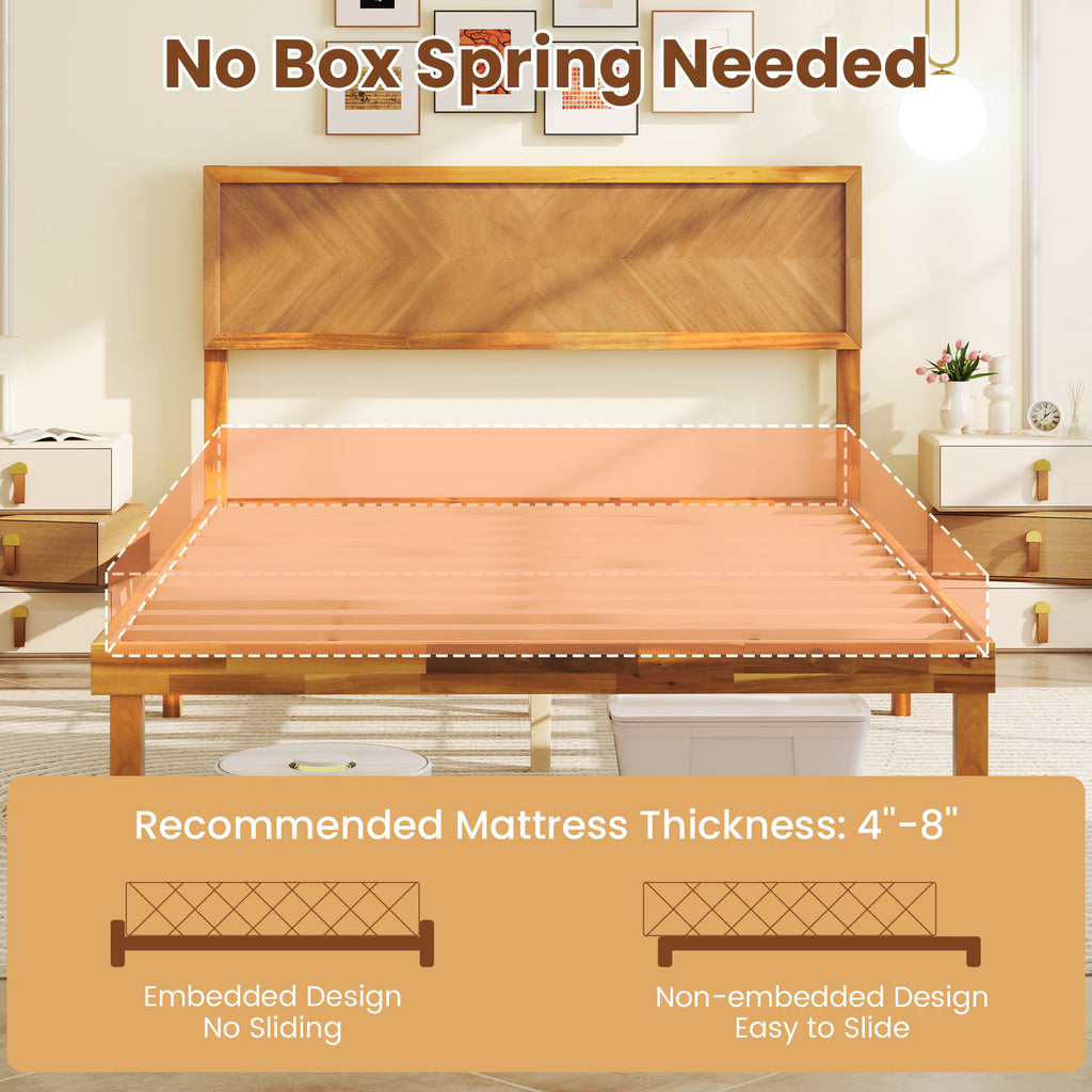 Full Size Platform Bed with Headboard & Storage - Natural