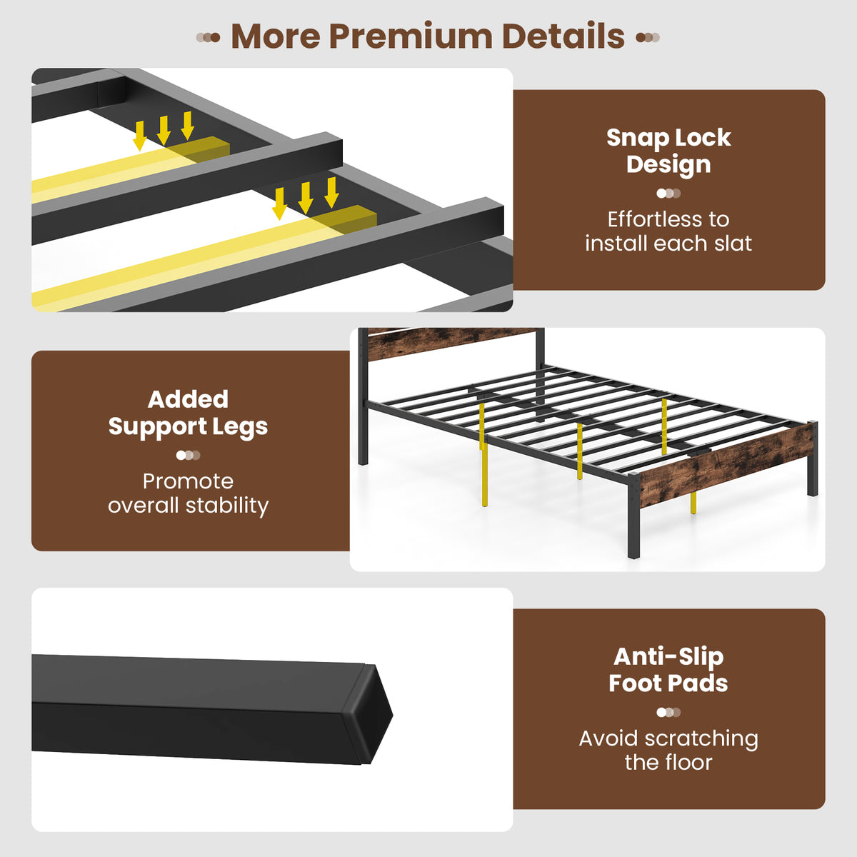Full Size Bed Frame with High Headboard - No Charging Station
