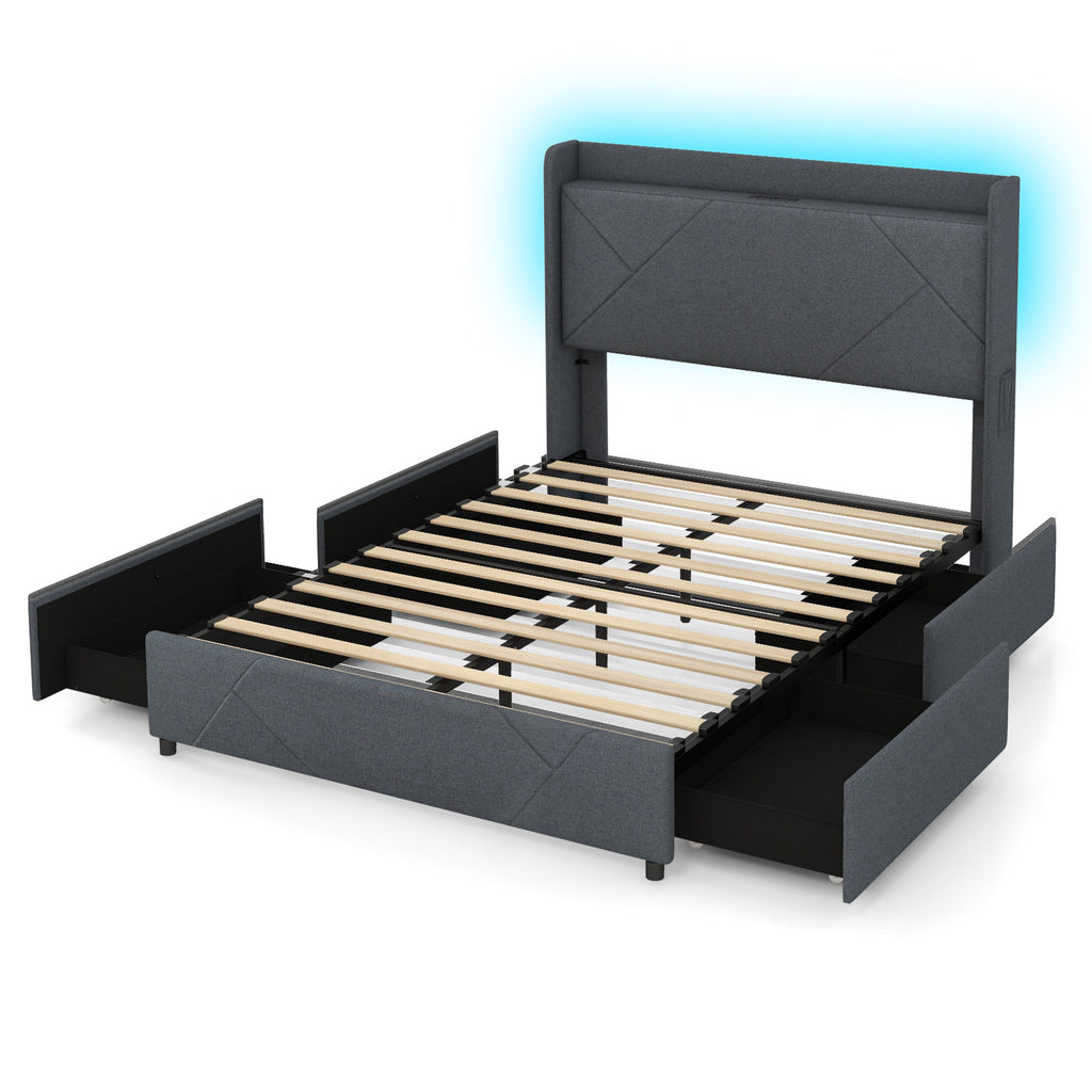 Floating Bed Frame Full Size with LED Lights & Charging Headboard