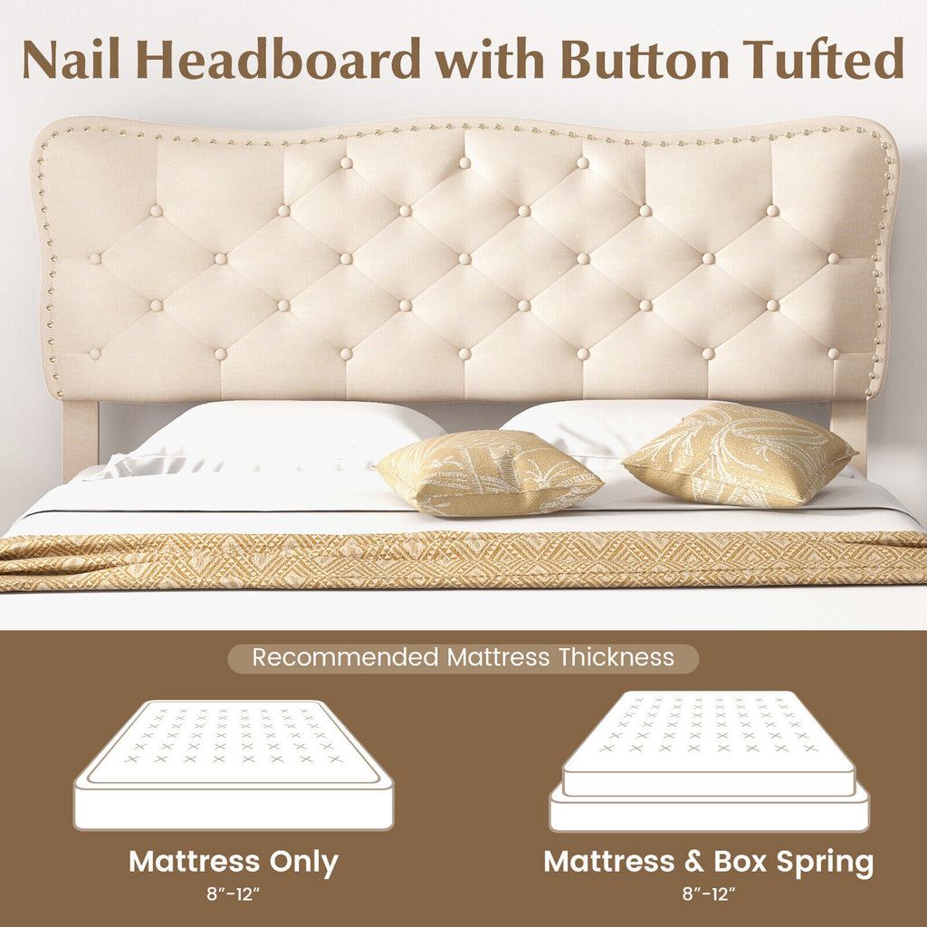 Full Size Bed Frame with Nail Headboard & Wooden Slats