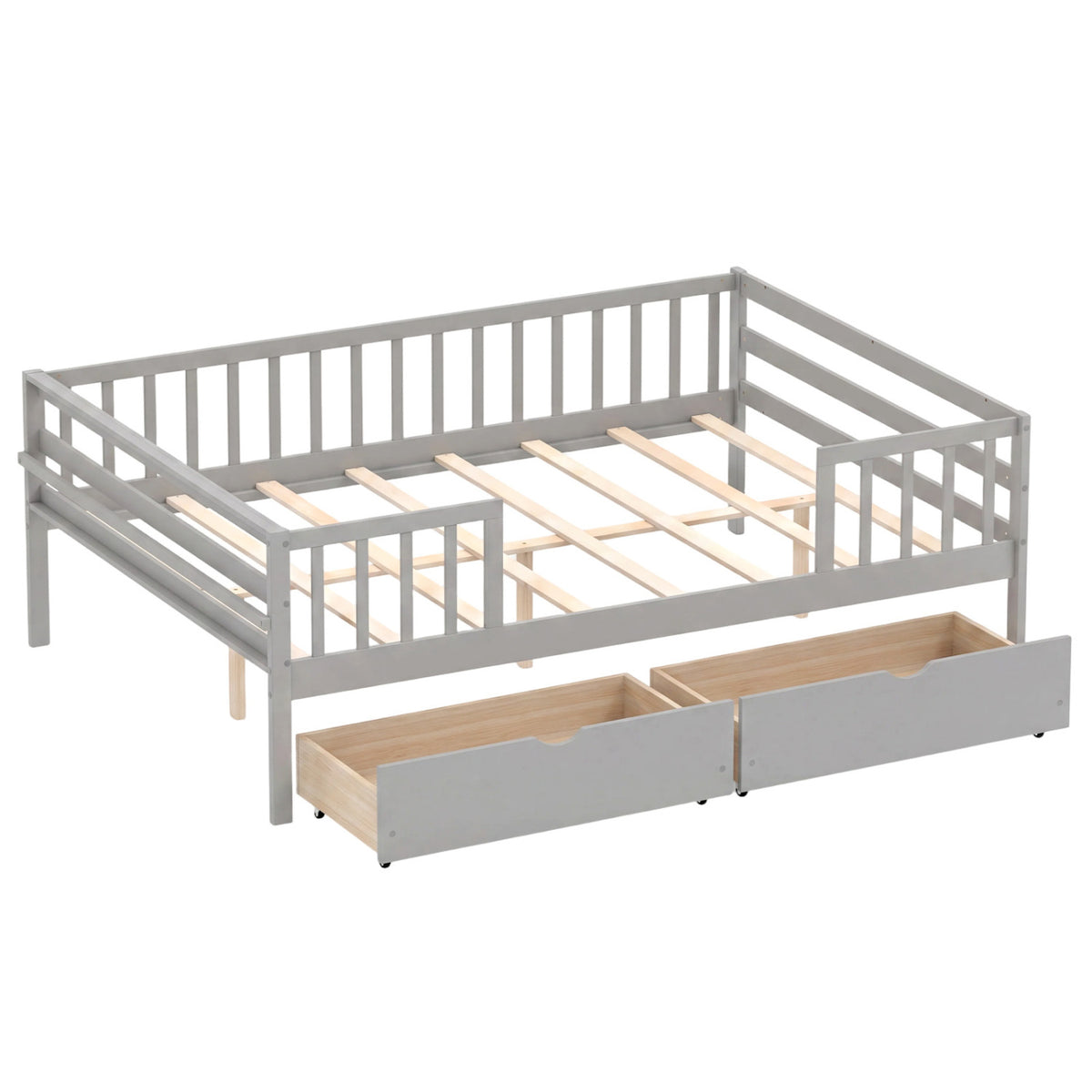 Full Size Daybed with Storage Drawers & Safety Rail - Gray