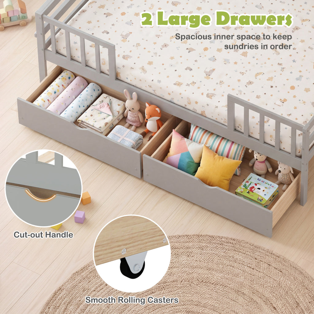 Full Size Daybed with Storage Drawers & Safety Rail - Gray