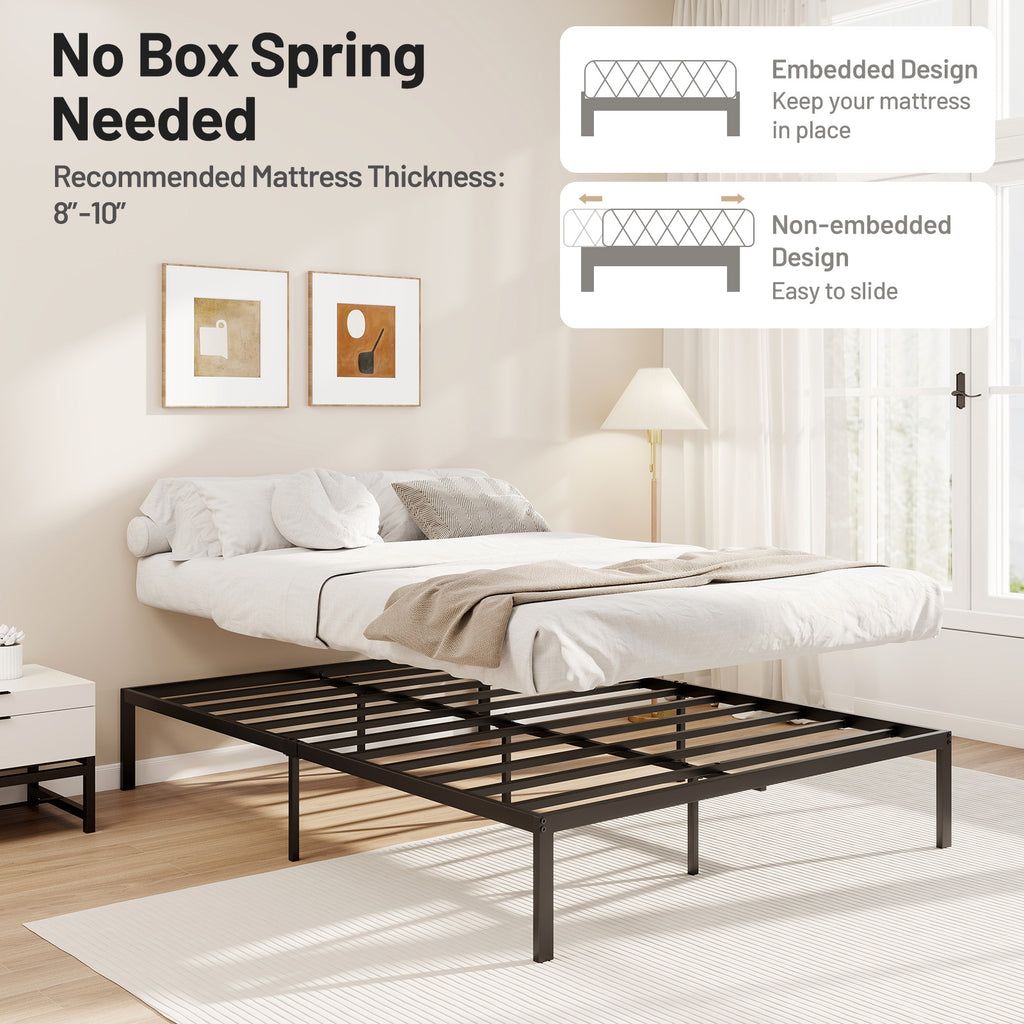 Metal Platform Bed Frame, Full Size - Heavy Duty Support