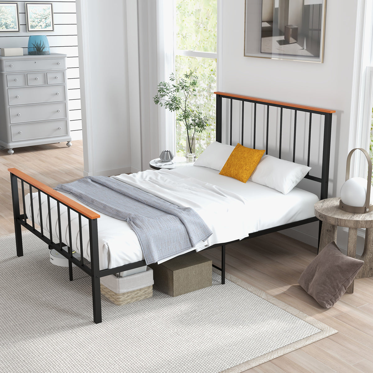 Full Size Wood Bed Frame with Headboard and Footboard