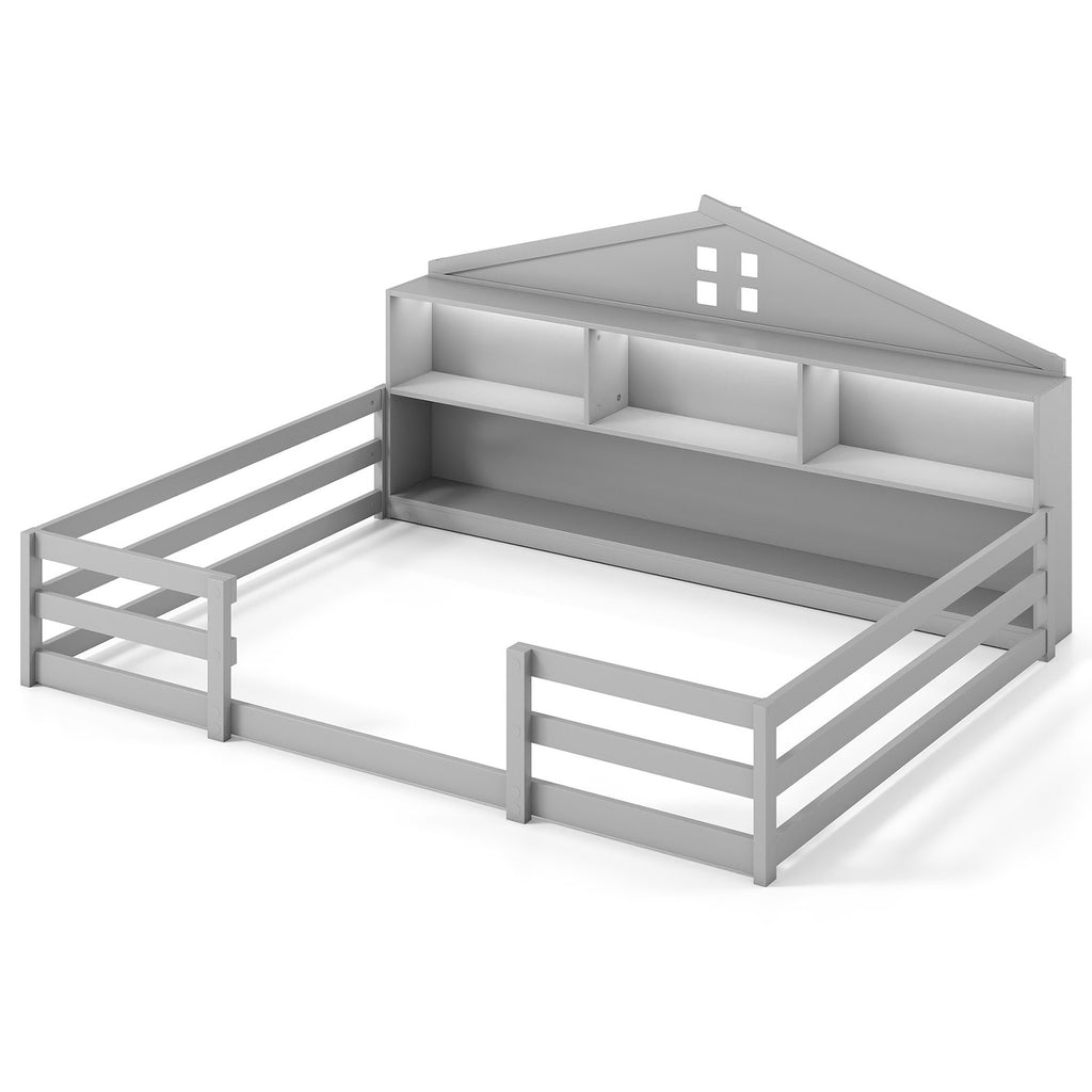 Twin Size Montessori Floor Bed with Storage – White