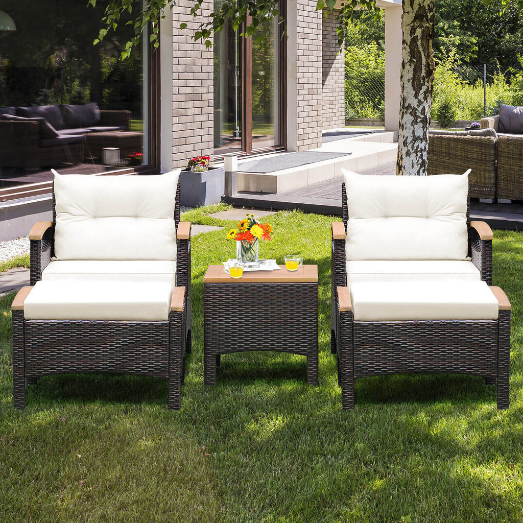 5 Pieces Patio Conversation Set with Cushions Coffee Table and 2