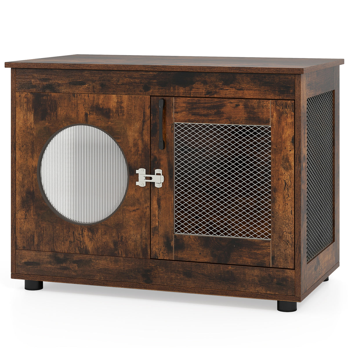 Furniture Style Dog Crate with Translucent Window and Lockable Door - Rustic Brown, Small to Medium Dogs