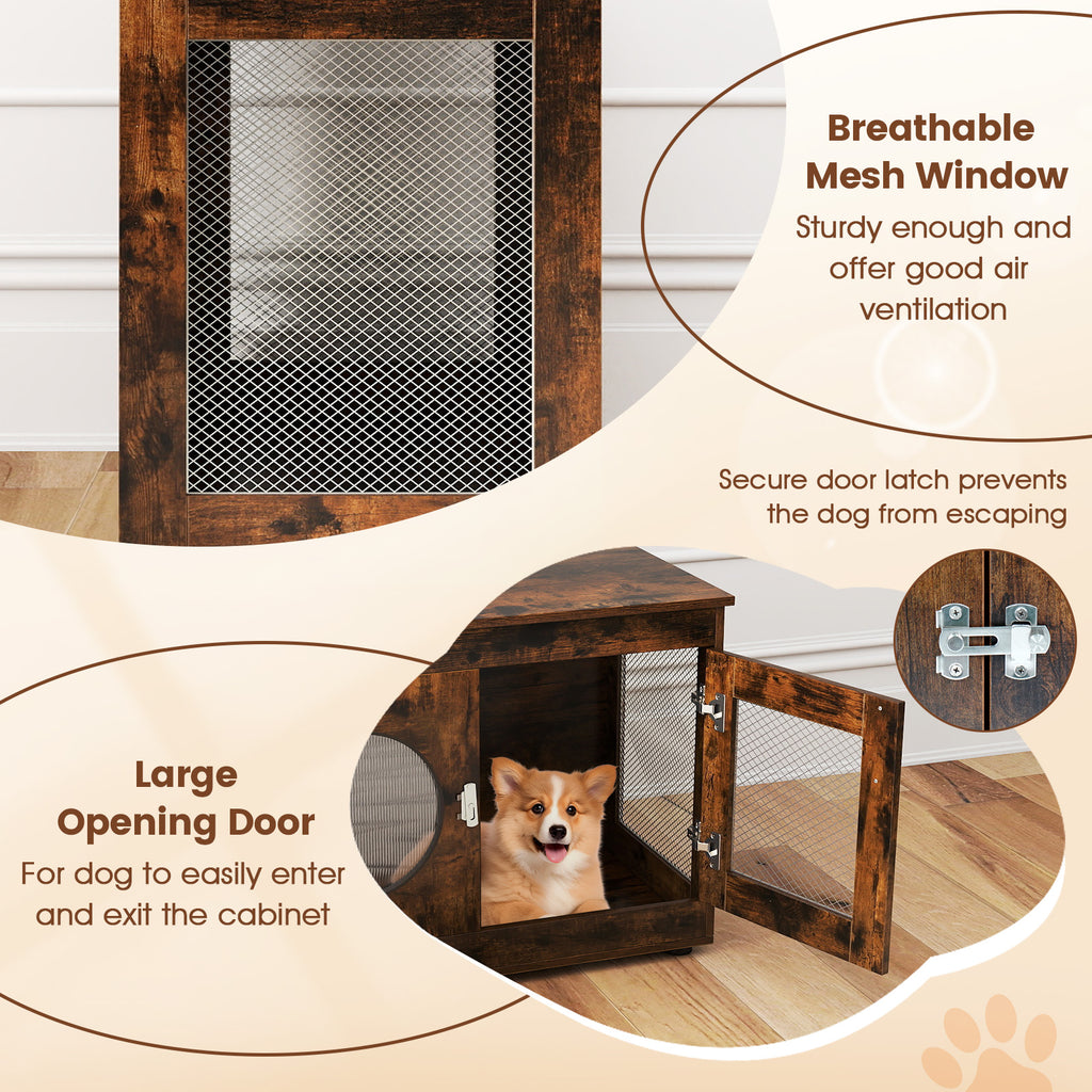 Furniture Style Dog Crate with Translucent Window and Lockable Door - Rustic Brown, Small to Medium Dogs