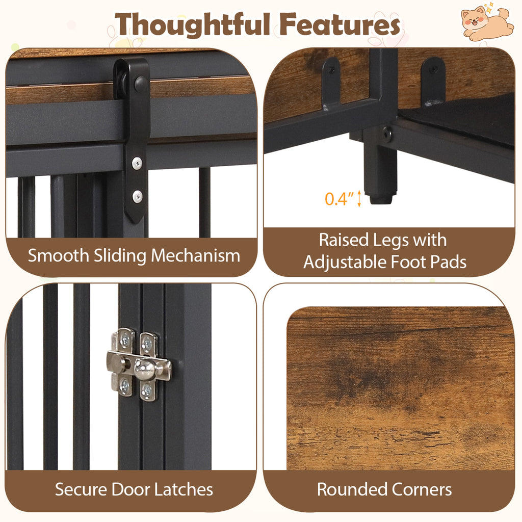 Furniture Style Dog Crate with 2 Doors, Safety Latch & Mat - Rustic Brown, Side & Front Sliding Doors