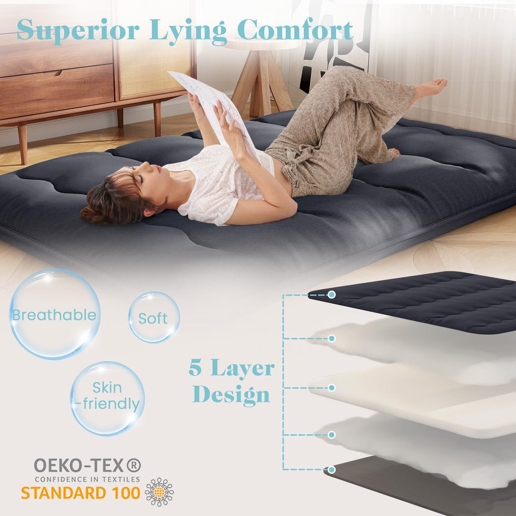 Futon Mattress with Washable Cover – Black, Full Size