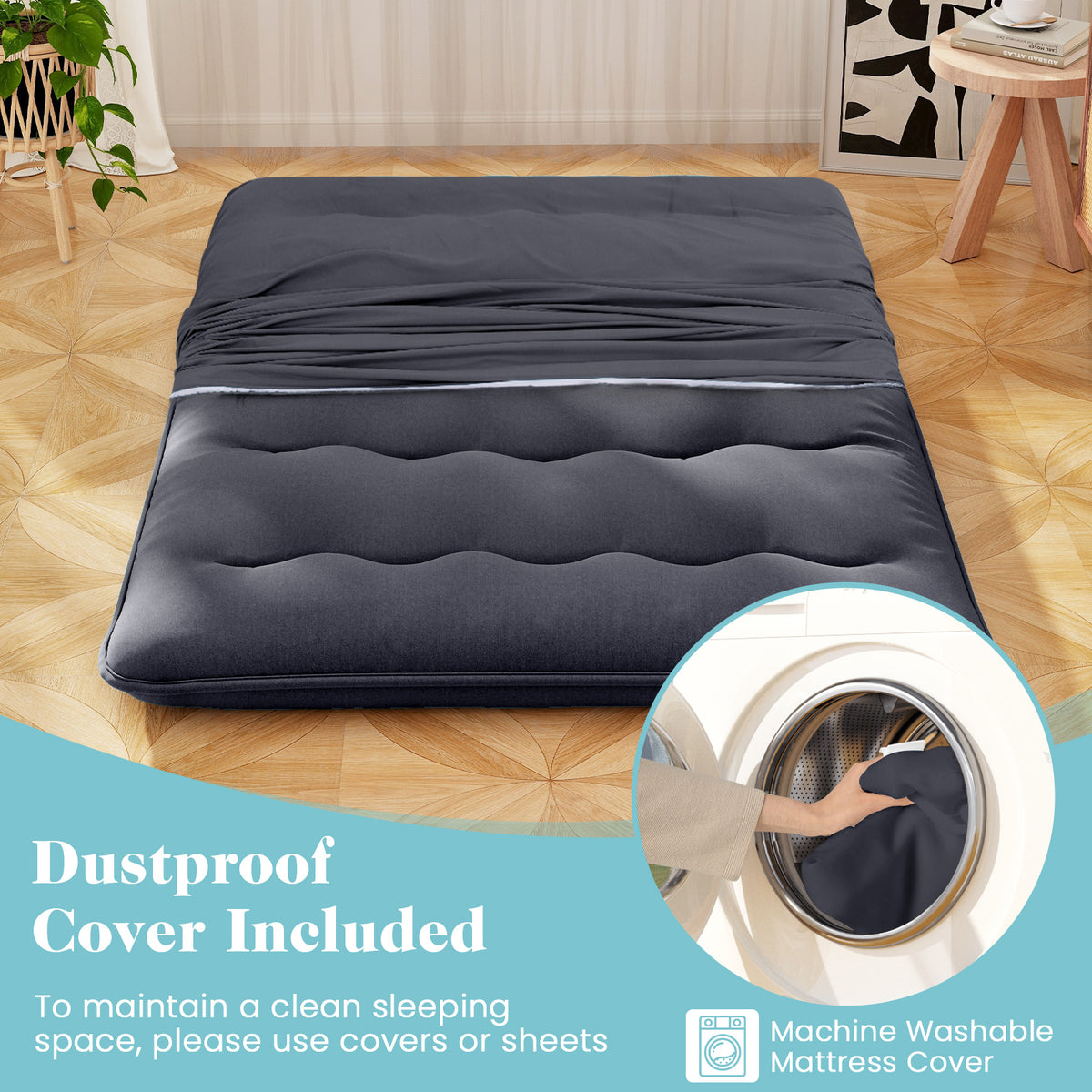 Futon Mattress with Washable Cover - Black, Full Size