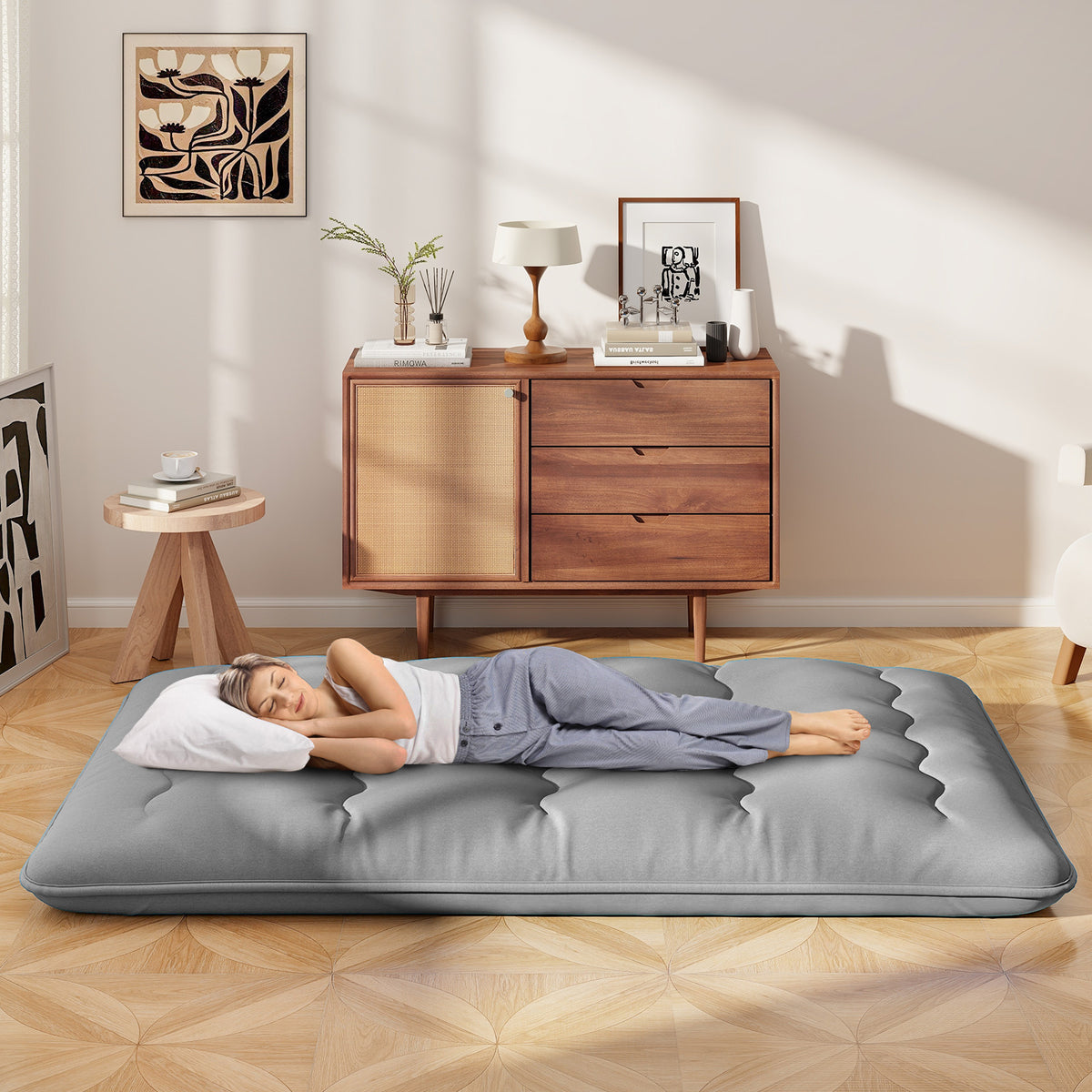 Full Size Futon Mattress with Washable Cover - Gray