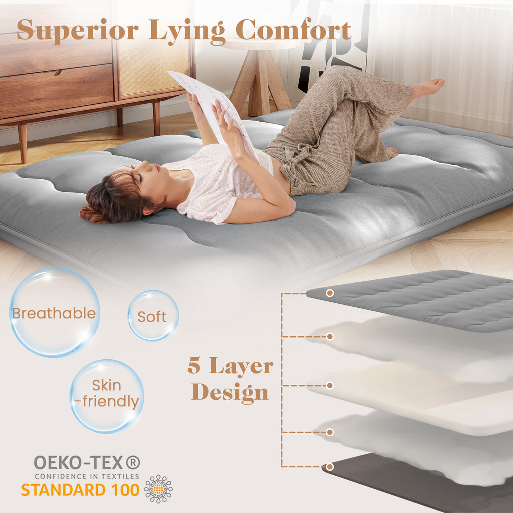 Full Size Futon Mattress with Washable Cover - Gray