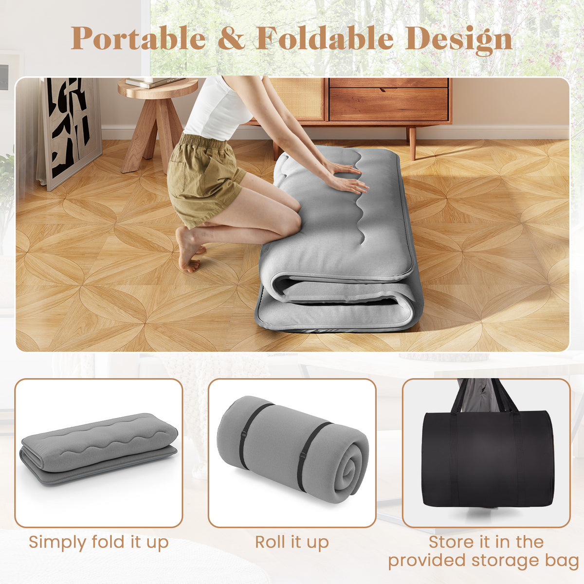 Full Size Futon Mattress with Washable Cover - Gray