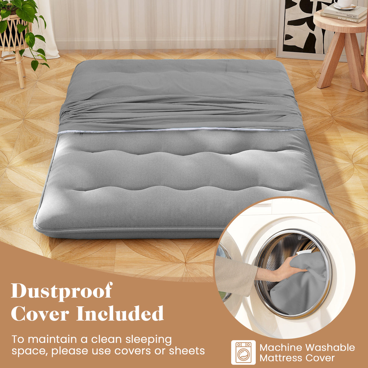 Full Size Futon Mattress with Washable Cover - Gray