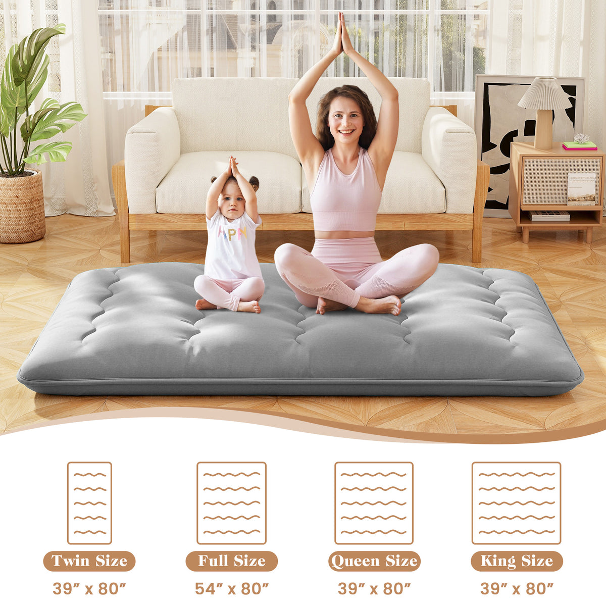 Full Size Futon Mattress with Washable Cover - Gray