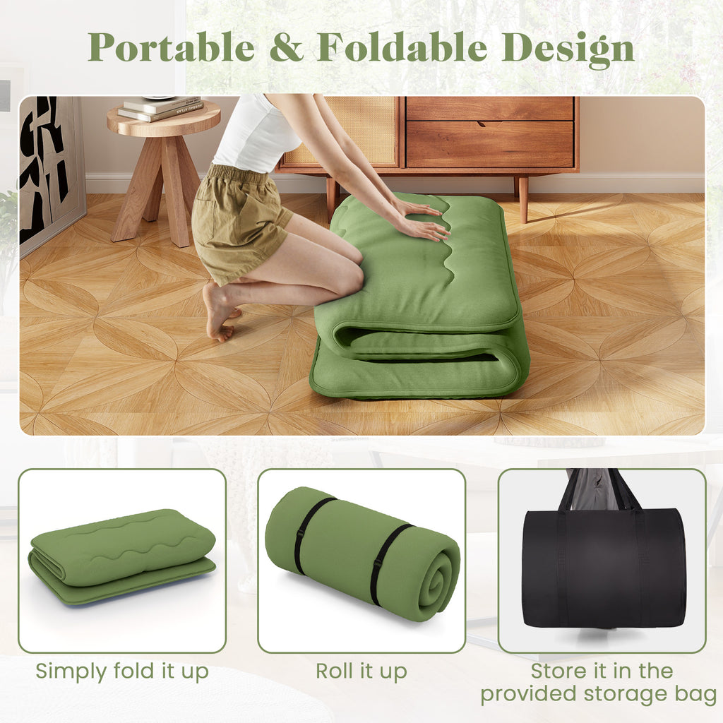 Floor Mattress with Washable Cover and Carry Bag - Twin Size, Green