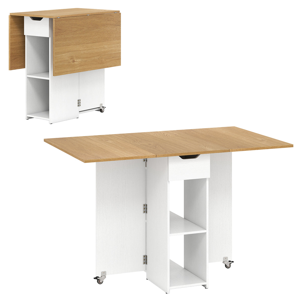 Farmhouse Extendable Dining Table with Storage & Wheels - White