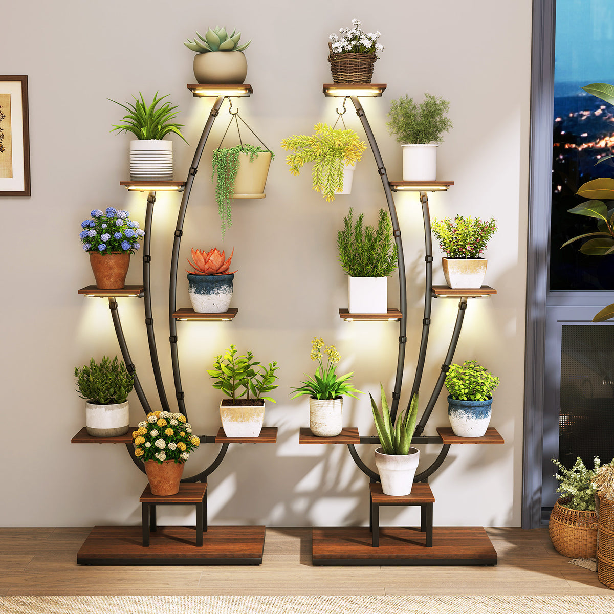 8-Tier Plant Stand with LED Grow Lights - Set of 2