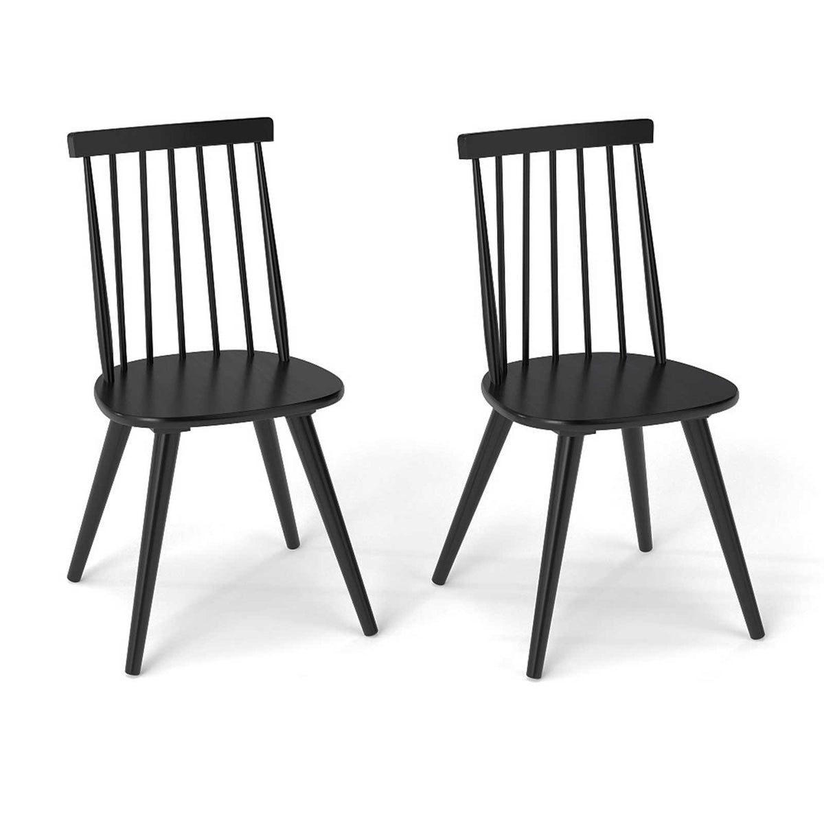 Windsor Dining Chair Set of 2, Black - Rubber Wood