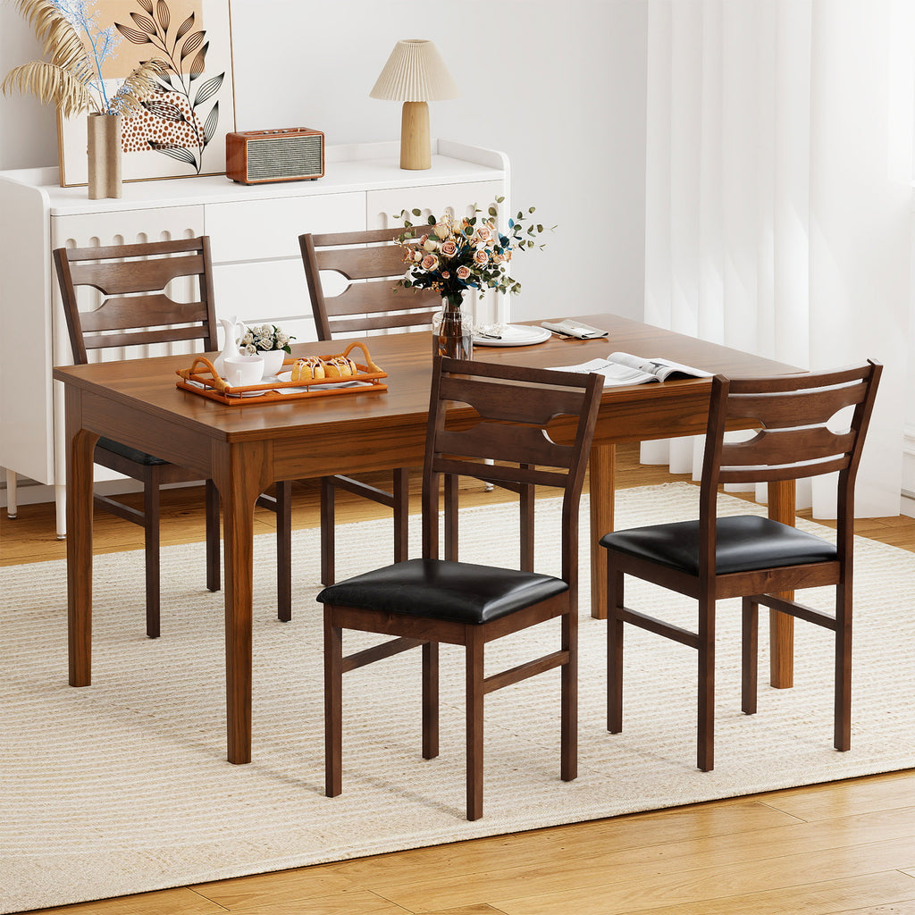 Wooden Dining Chair Set of 2, PU Leather Padded Seat - Black