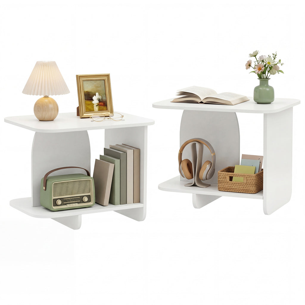 End Table with 2-Tier Storage Shelf, White