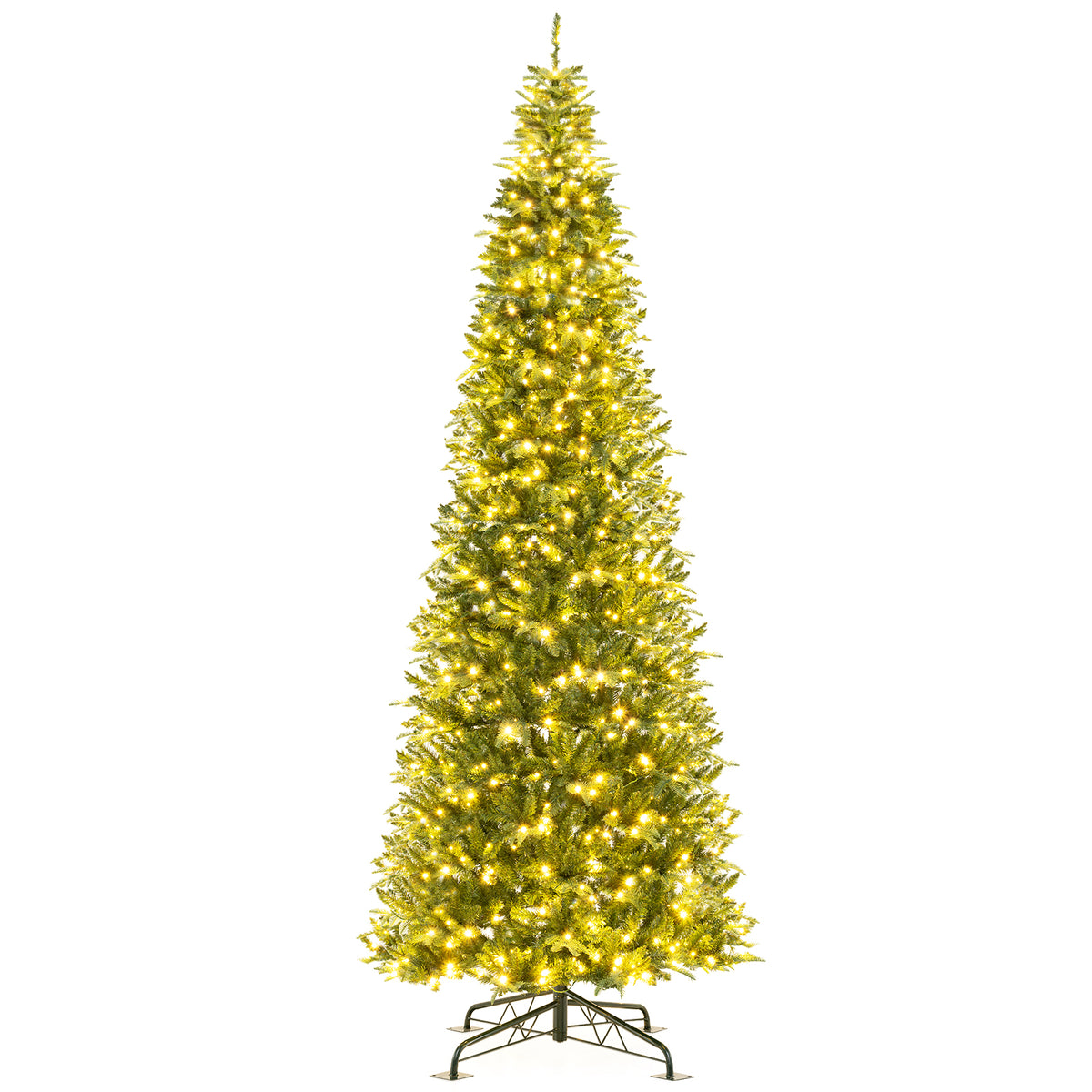 12 Feet Tall Prelit Artificial Christmas Tree with 2517 PVC PE Branch Tips - Hinged, Indoor & Outdoor