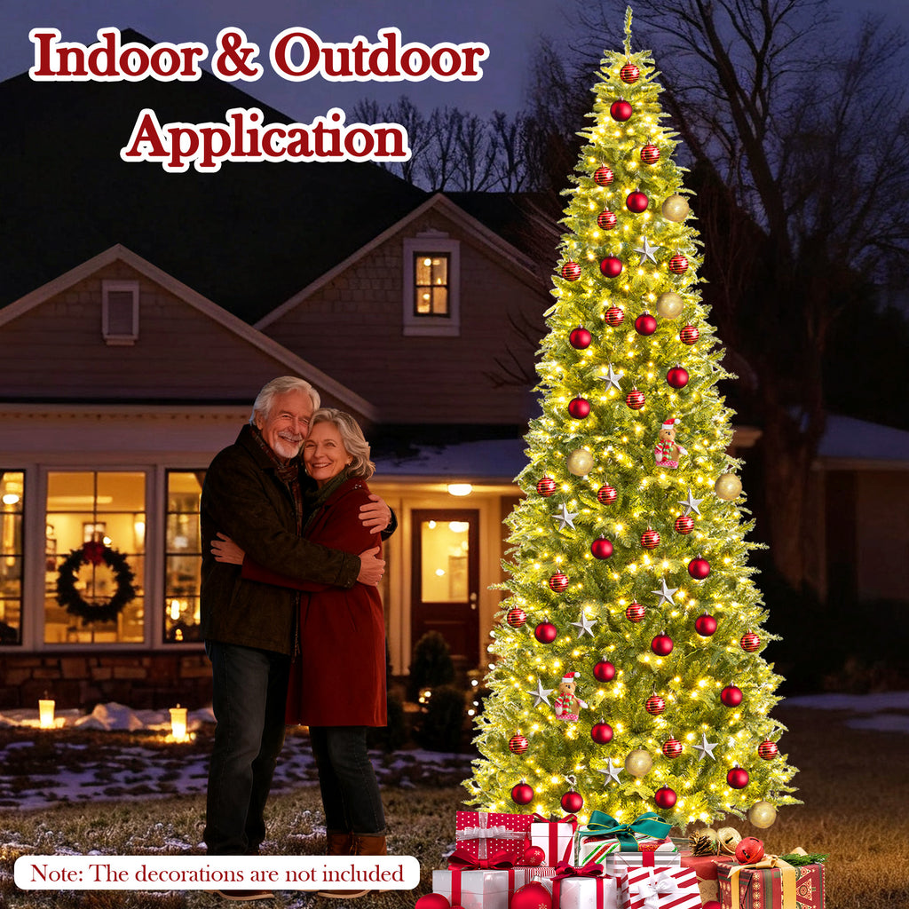 12 Feet Tall Prelit Artificial Christmas Tree with 2517 PVC PE Branch Tips - Hinged, Indoor & Outdoor