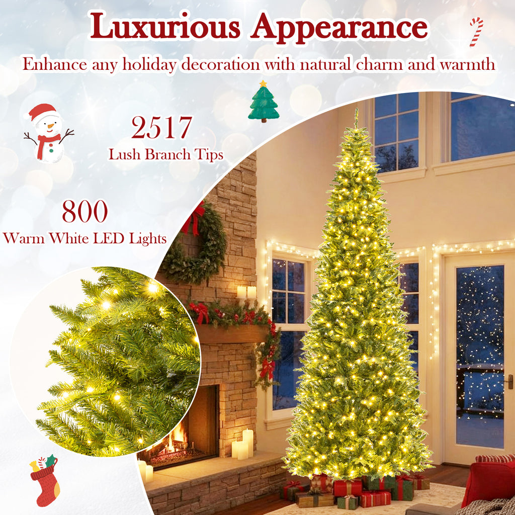 12 Feet Tall Prelit Artificial Christmas Tree with 2517 PVC PE Branch Tips - Hinged, Indoor & Outdoor
