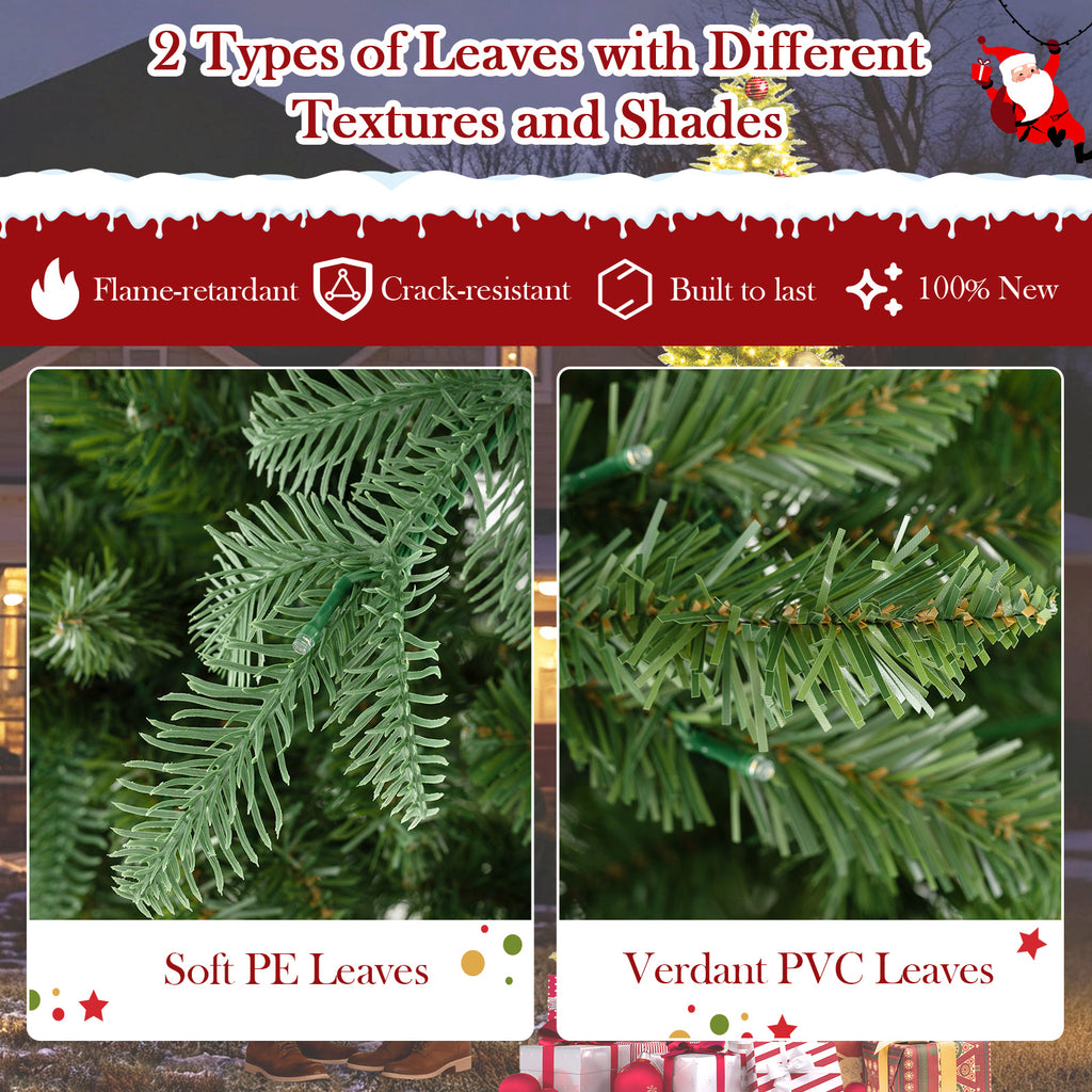 12 Feet Tall Prelit Artificial Christmas Tree with 2517 PVC PE Branch Tips - Hinged, Indoor & Outdoor