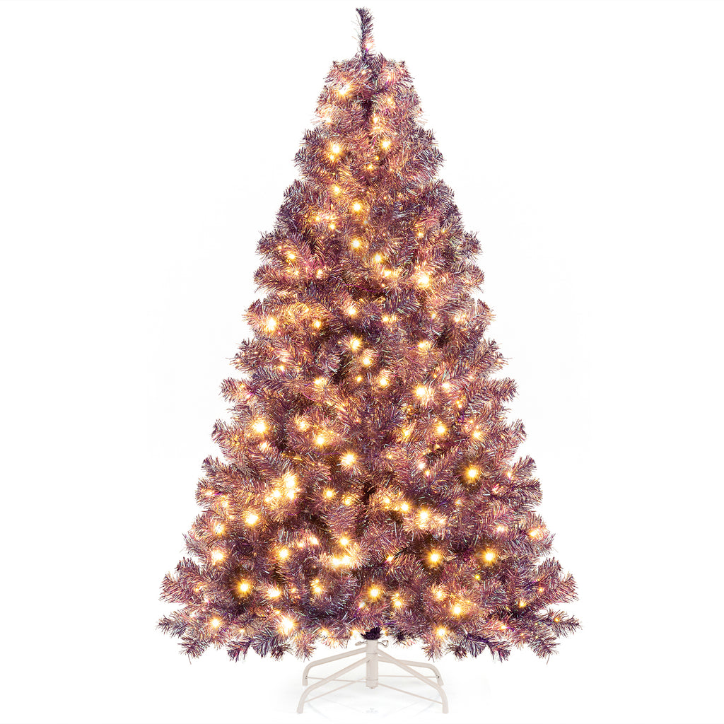 Lavender Purple Artificial Christmas Tree 6 Ft Pre-Lit Tinsel Holiday Tree