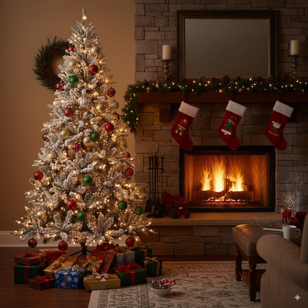 7 Feet Half Artificial Christmas Tree with 852 Tips & 9 Lighting Modes - Space-Saving Decor