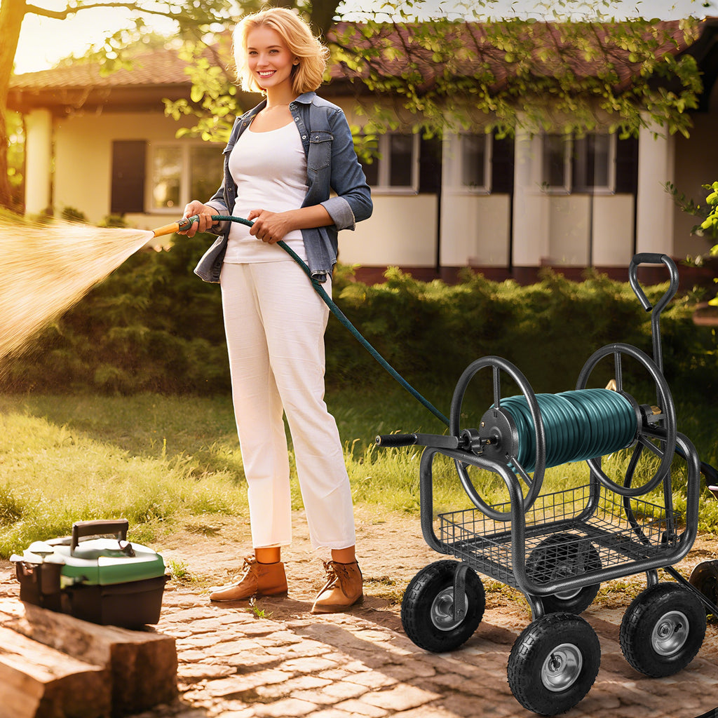 Garden Hose Reel Cart 300 ft - Silver