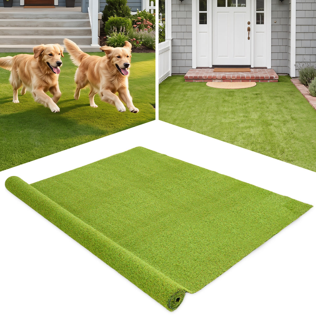 Artificial Turf Rug with 0.75 Inch Low Pile Height for Lawn & Pet Areas - Green