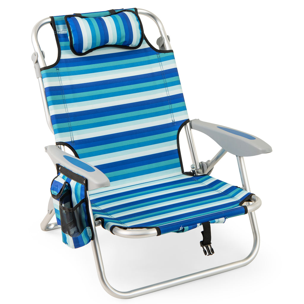 Folding Beach Chairs Set of 2 with 5-Position Backrest, Green