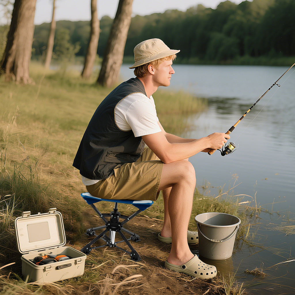 Folding Camping Stool 360° Swivel with Anti-Sink Feet - Blue