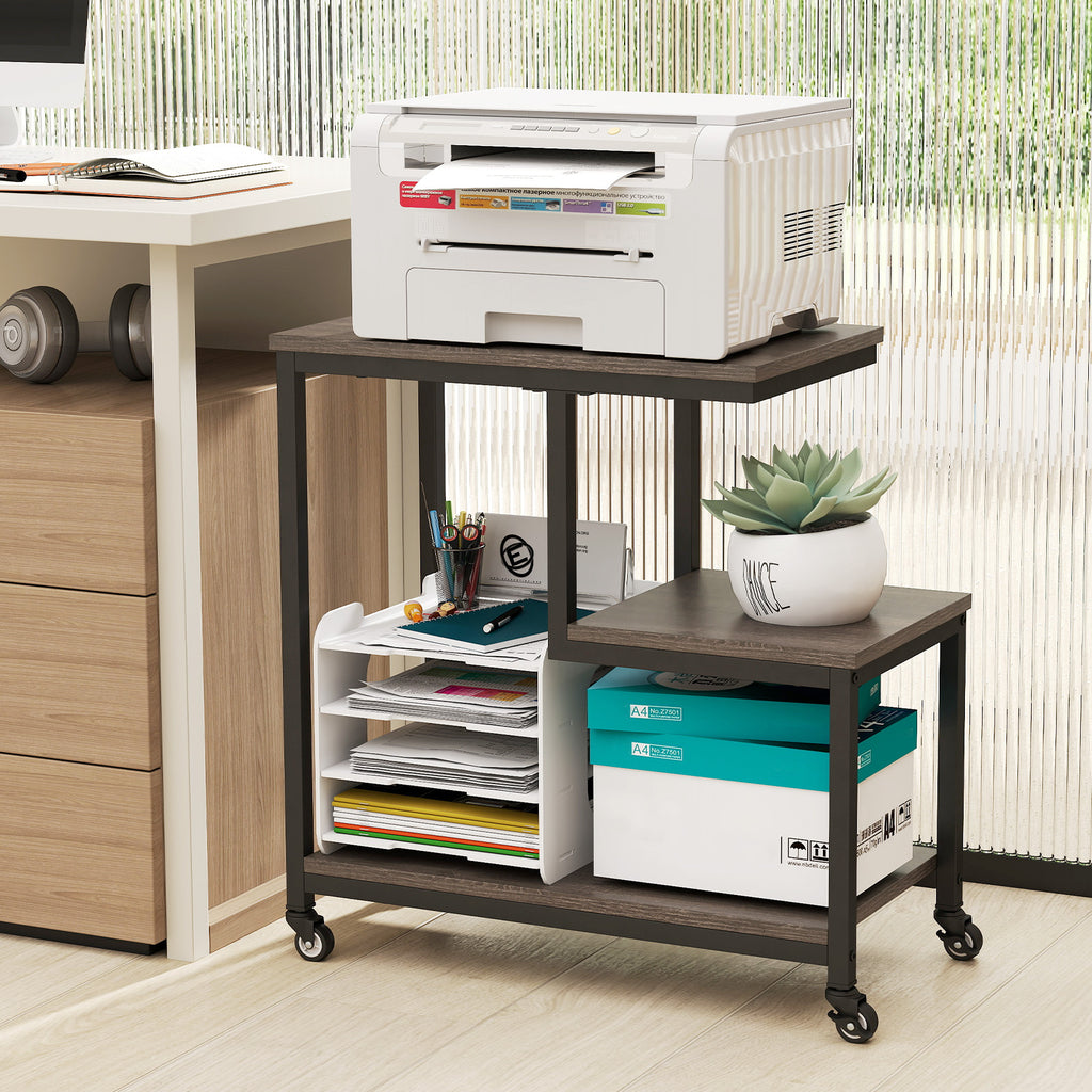 G-Shaped Side Table 3-Tier Mobile End Table, Rustic Brown
