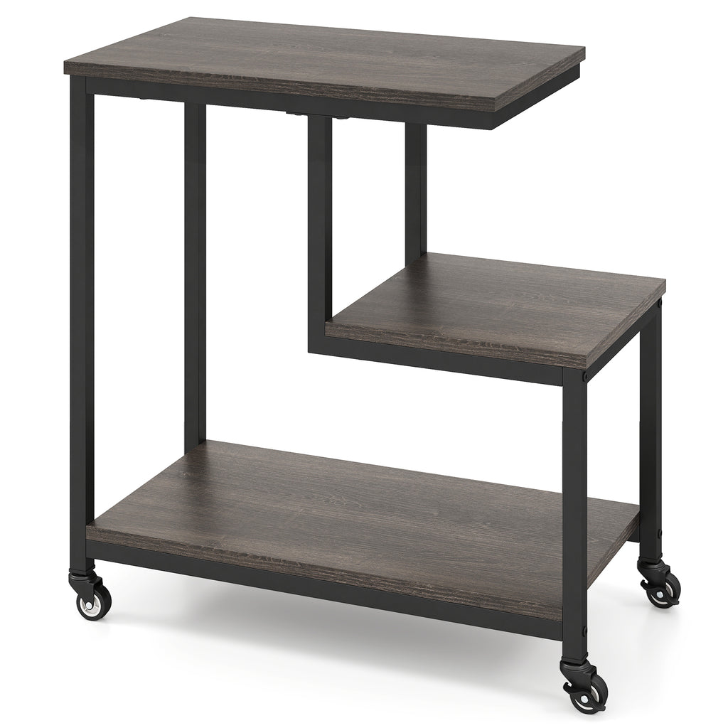 Rolling End Table 3-Tier with Wheels, Brown