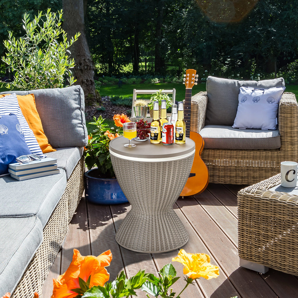 Outdoor Rattan Bar Table with Extendable Tabletop, Brown