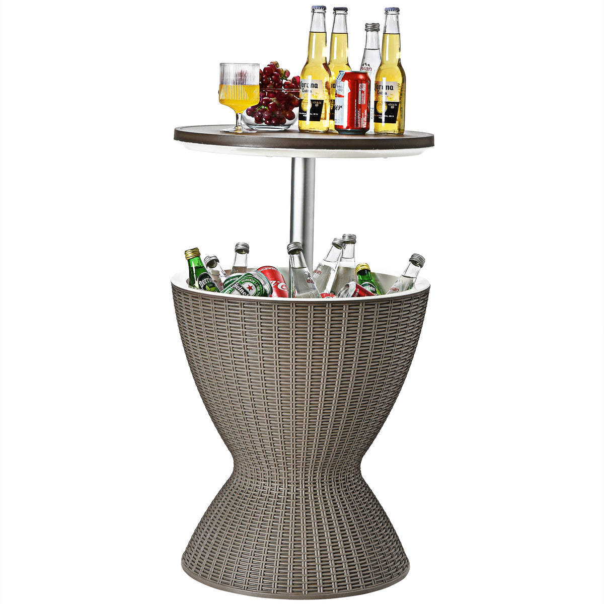 Outdoor Rattan Bar Table with Extendable Tabletop, Brown