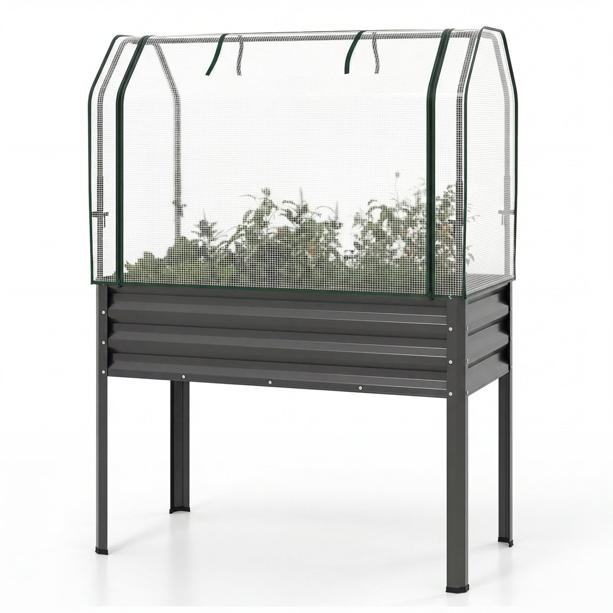 Galvanized Raised Garden Bed with Greenhouse Cover - Gray
