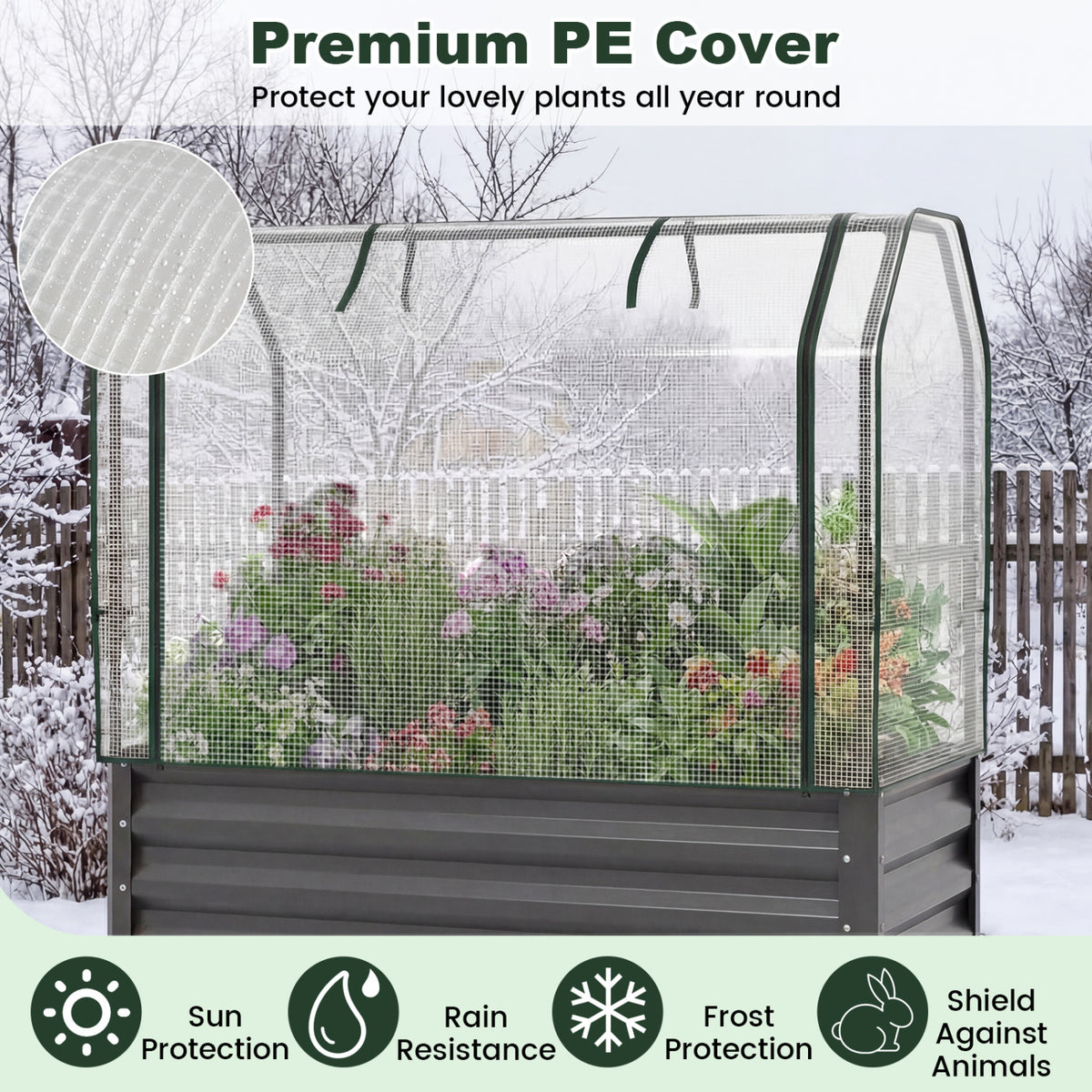 Galvanized Raised Garden Bed with Greenhouse Cover - Gray