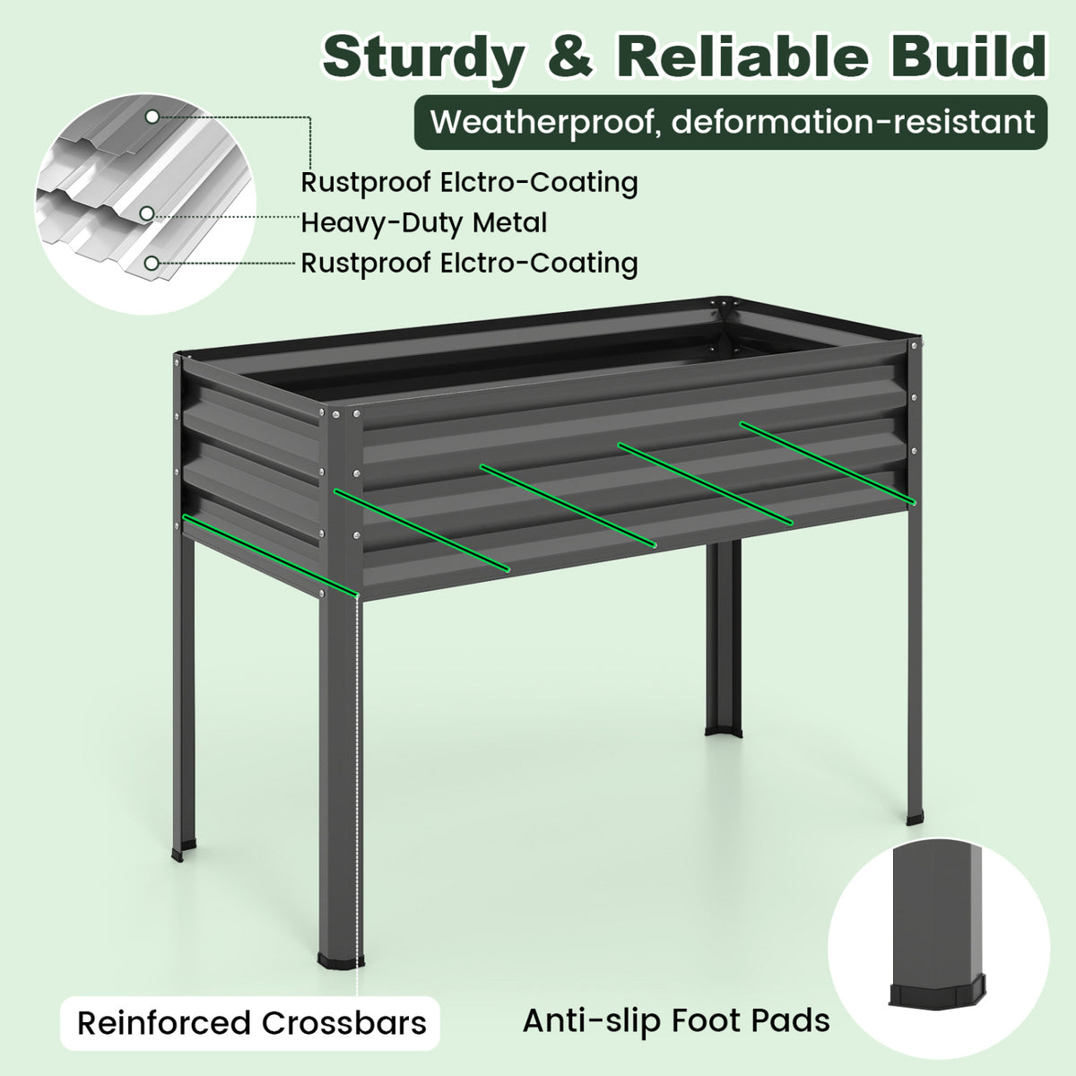 Galvanized Raised Garden Bed with Greenhouse Cover - Gray