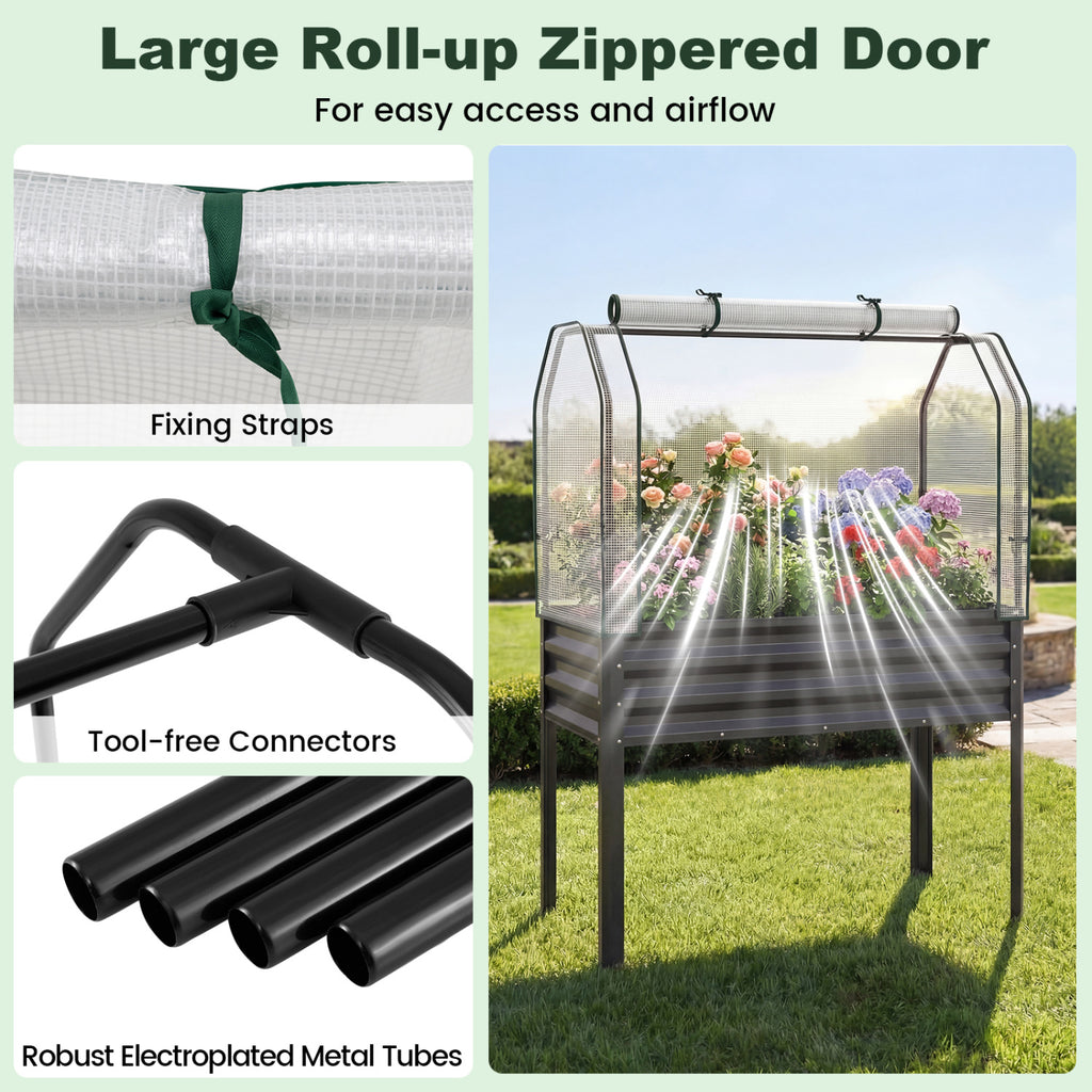Galvanized Raised Garden Bed with Greenhouse Cover - Gray