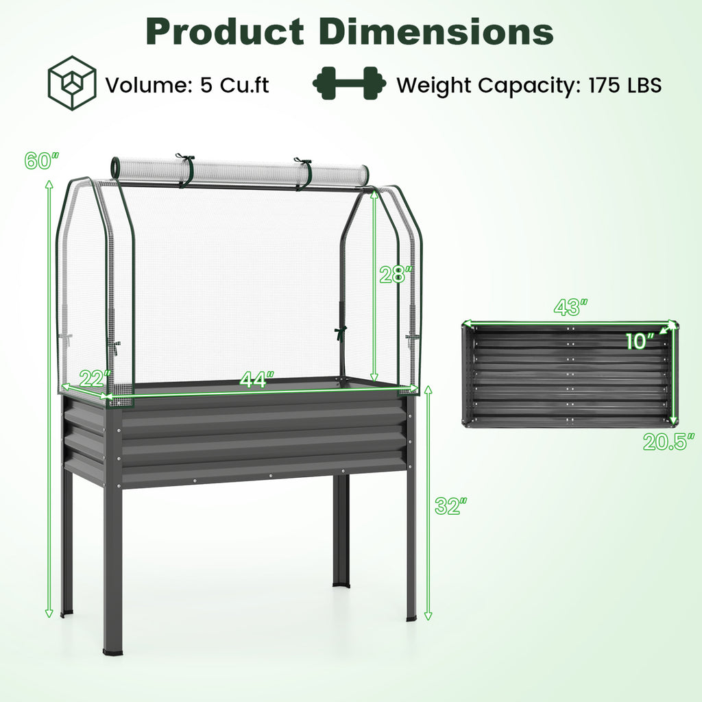 Galvanized Raised Garden Bed with Greenhouse Cover - Gray